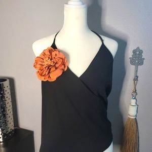 Flower brooch / pin, orange/pumpkin color.